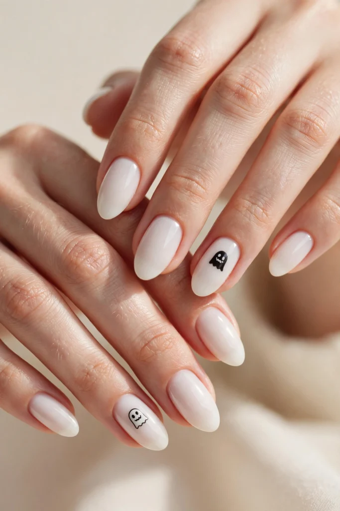 Cute ghost face accent Halloween nails