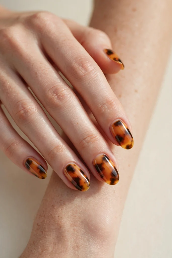 Orange amber tortoiseshell fall Halloween nails