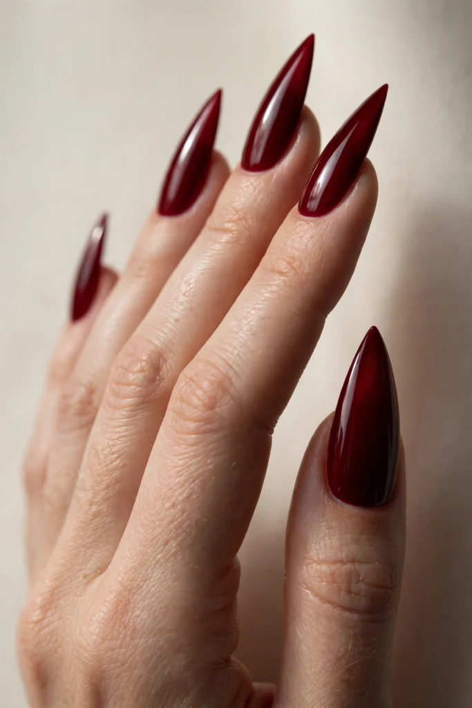 Glossy vampire red stiletto Halloween nails